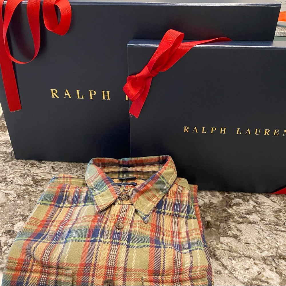 Polo Ralph LaurenVintage  Button-Up plaid Shirt with goat sueded elbow patches